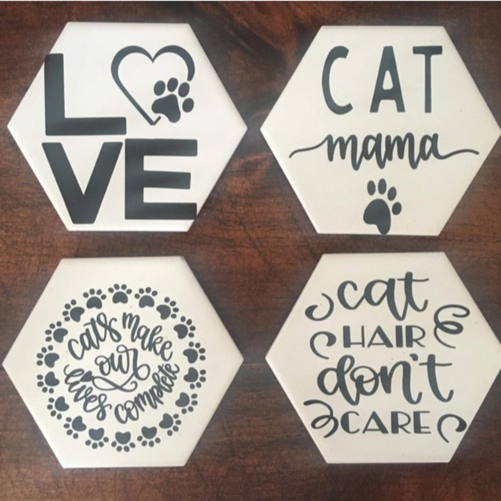 Hand Crafted | Humorous Cat Coasters [4 pack] - Picture 3 of 6